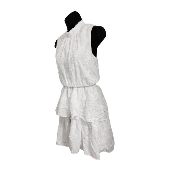 Laundry white eyelet elastic waist tiered neck tie sleeveless dress size 8 new - Picture 2 of 16